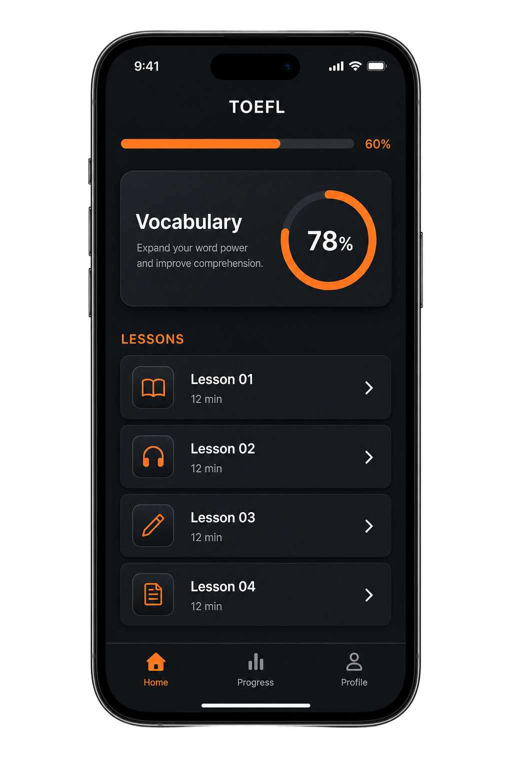 Plataforma de inglês para atletas, tela do dashboard